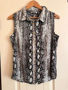 Calvin Klein Black and Cream Snake-Print Blouse